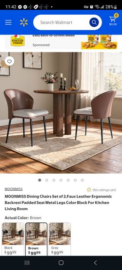 Dining Chairs Set of 2,Faux Leather Ergonomic Backrest Padded Seat Metal Legs Color Block For Kitchen Living Room