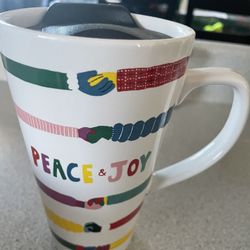 Peace And Joy Ceramic Mug. W/lid
