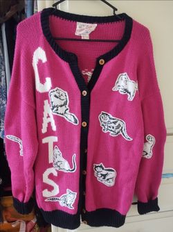 WOMENS SZ LG PINK VINTAGE (Cotton Salsa Brand) CAT SWEATER