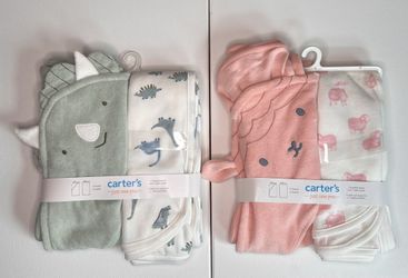 2X Carter's Baby Just One You Pink Sheep/Green Dinosaur Towel Set Hooded & Bath