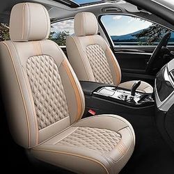 Universal Car Seat Covers Full Set 5 Seats, Leather Seat Protector Khaki