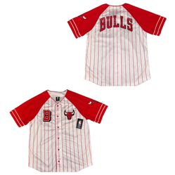 Chicago Bulls Ultra Game White Pin Stripe Baseball Jersey Mens Large New 