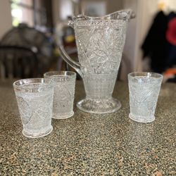 Vintage, Crystal Water, Pitcher, And Glasses