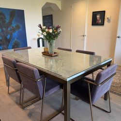 CB2 Marble Dining Table + Custom Glass Top – $800 (Moving Sale)