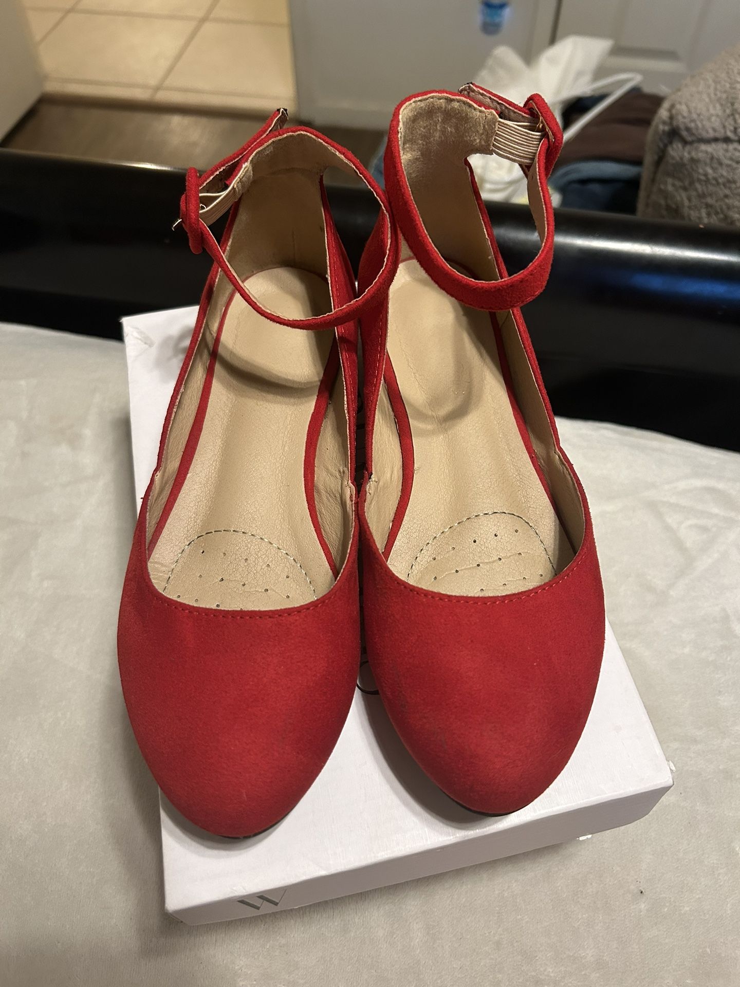 Red Flats With Ankle Strap