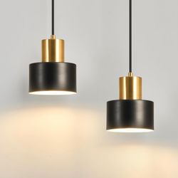 Modern Mini Pendant Light Fixture 2-Pack Black and Gold