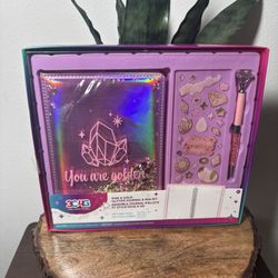 Make It Real MIR12012 Glitter Journal & Pen Set, Pink & Gold