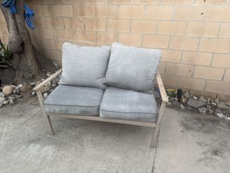 Metal Outdoor Loveseat with Grey Cushions