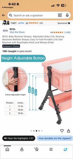 BCOL Baby Bassinet Bedside Sleeper Pink