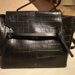 Celine Paris Black Croc Embossed Leather Vtg top Hadle bag Shoulder bag Granada Hills