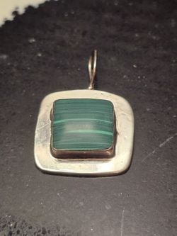 Made In Mexico, Beautiful Striped Malachite Pendant Set In Simple Sterling Silver