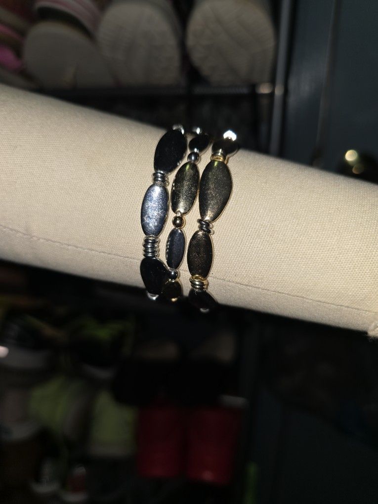 Three Stainless Steel Gold And Silver Bracelets New