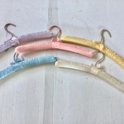 5 NEW Satin Covered Padded Clothes Hangers 14” Adult Pastel Colors