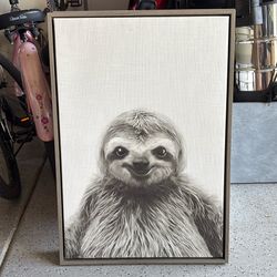 Baby Sloth Sepia Framed Canvas Picture
