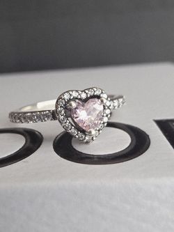 Pandora Elevated Pink Heart Ring Sz 7