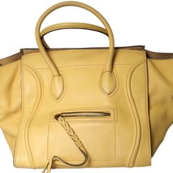 Celine Phantom Luggage Bag Tote Pebbled Leather Yellow Handbag