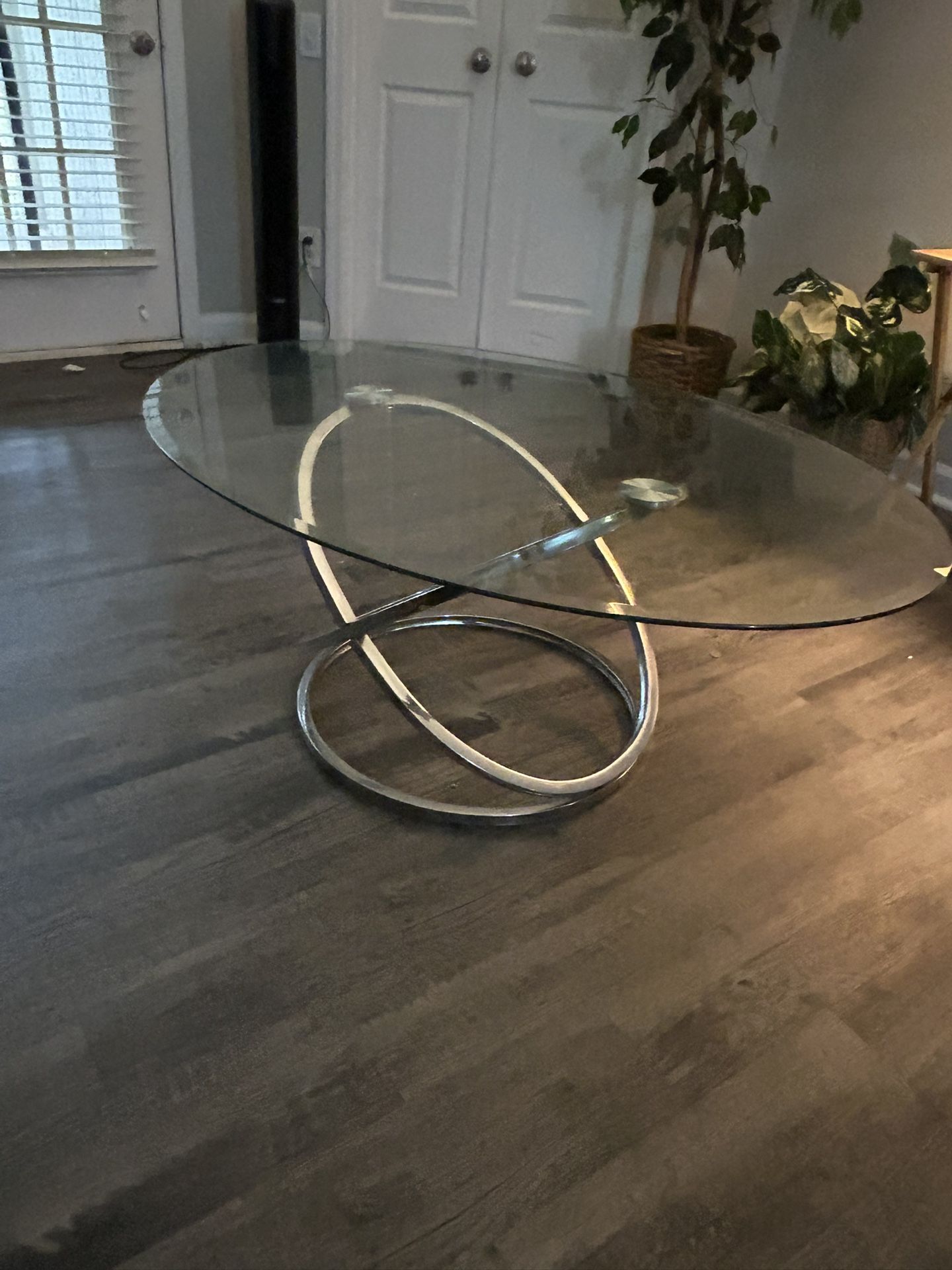 Glass Coffee Table Silver Bottom $30