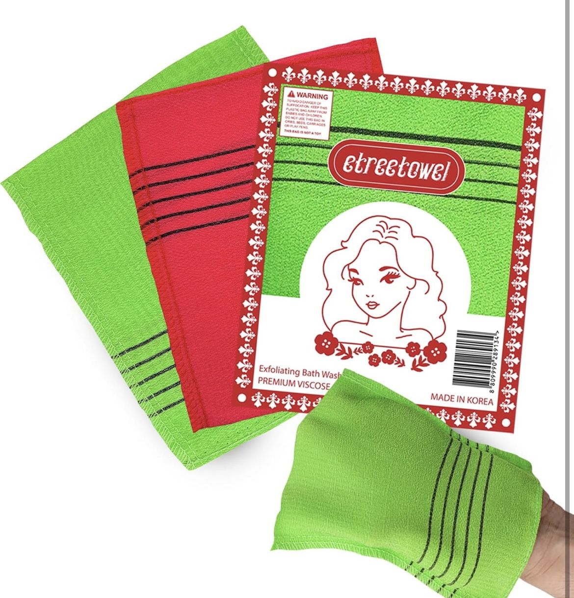 Anti-Shrink Korean Exfoliating Bath Washcloths / Scrub Mitts / Gloves - 3 pack