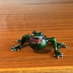 Vintage Enamel Rhinestone Frog Trinket Box