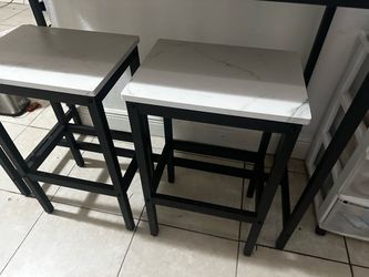 Bar Table Set,44" White Faux Marble Top Bar Table And Chairs Set,Counter Height Bar Table With 2 Bar Stools,3 Piece Kitchen Breakfast Table For Living