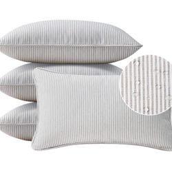 Decorative Outdoor Water Repellent Throw Pillows with Inserts, Set of 4, 20" x12" Pillows for Patio Backyard Bed Couch and Patio Furniture Tan Stripe