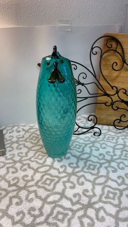 Lenox Art Glass Rooster Vase, Crafted In Blue Teal Glass 14” Tall