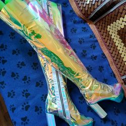 Holographic Thigh Boots