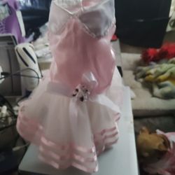 Pink Ribbon ,Tiny Flowers,White Collar,Great For Flower For A Cat Or Dog To Wear