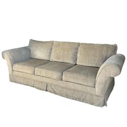 Cozy Neutral Sofa with Classic Rolled Arms – Excellent Condition!