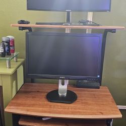 Computer Desk And Two Monitors 