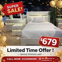 Beige Modern Queen Size Bed Frame  // Mattress Sold Separately 