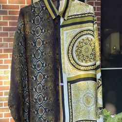 Versace Heritage Fit Silk Baroque Snake Print Men's Button-Up Shirt Size 44/ XXL