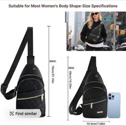 Quilted Crossbody Sling Bag for Women – Lightweight Travel Chest Bag, Adjustable Strap, Black