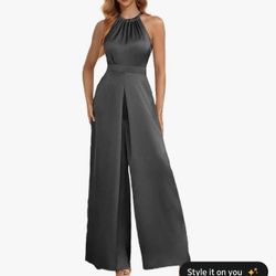 Zoghoo Women's Halter Jumpsuits Satin Wide Leg Jumpsuit for Women Dressy High Waist One Piece Rompers with Pockets new size 2x 