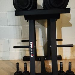 Adjustable Dumbbells with Titan Dumbbell Stand & Plate Tree