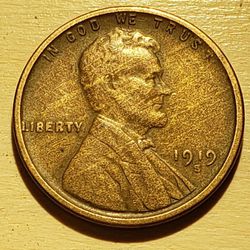 1919 S Lincoln Cent Wheat Penny US Coin