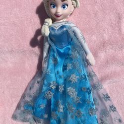 Disney Elsa Doll Frozen Blue Snowflake Dress Princess Large 15" Plastic Head