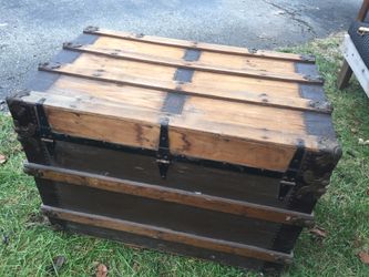 Vintage wooden flat topped trunk