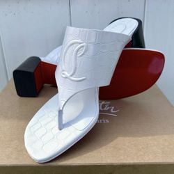 CHRISTIAN LOUBOUTIN CL TONGAMULE 55 SANDALS CL LOGO WHITE CROC LEATHER SZ 38 NEW