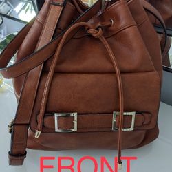 Women’s Brown Bucket And Drawstring Backpack 