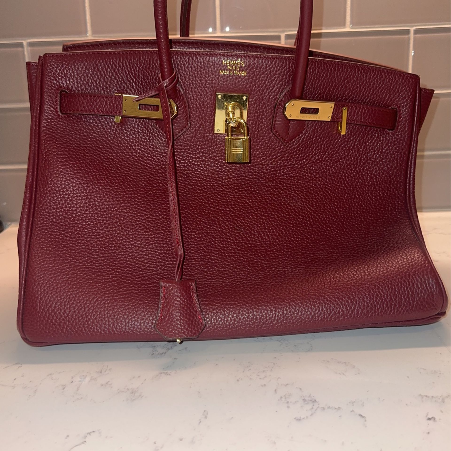 Birkin - Burgundy Pebbled Leather Bag 