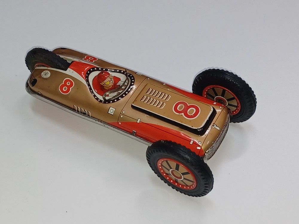 Vintage TM Masudaya of Japan Tin Friction Double Sided Rollover Race Car Toy