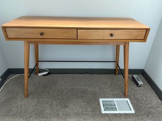Solid Wood Mid-Century Modern Writing Desk – 2 Drawers