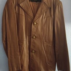 MEN'S LEATHER JACKET, SIZE: 42. BROWN. VINTAGE LEATHERS BY JEFFERY. IN VERY GOOD CONDITION. 