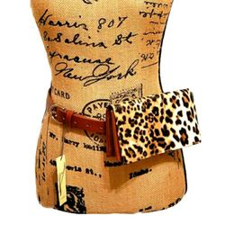 Collections 18 Cognac Leopard Leather Belt Bag NWT