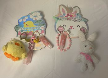 Brand new Girls lip gloss chick & bunny plush keychains $5.00 each