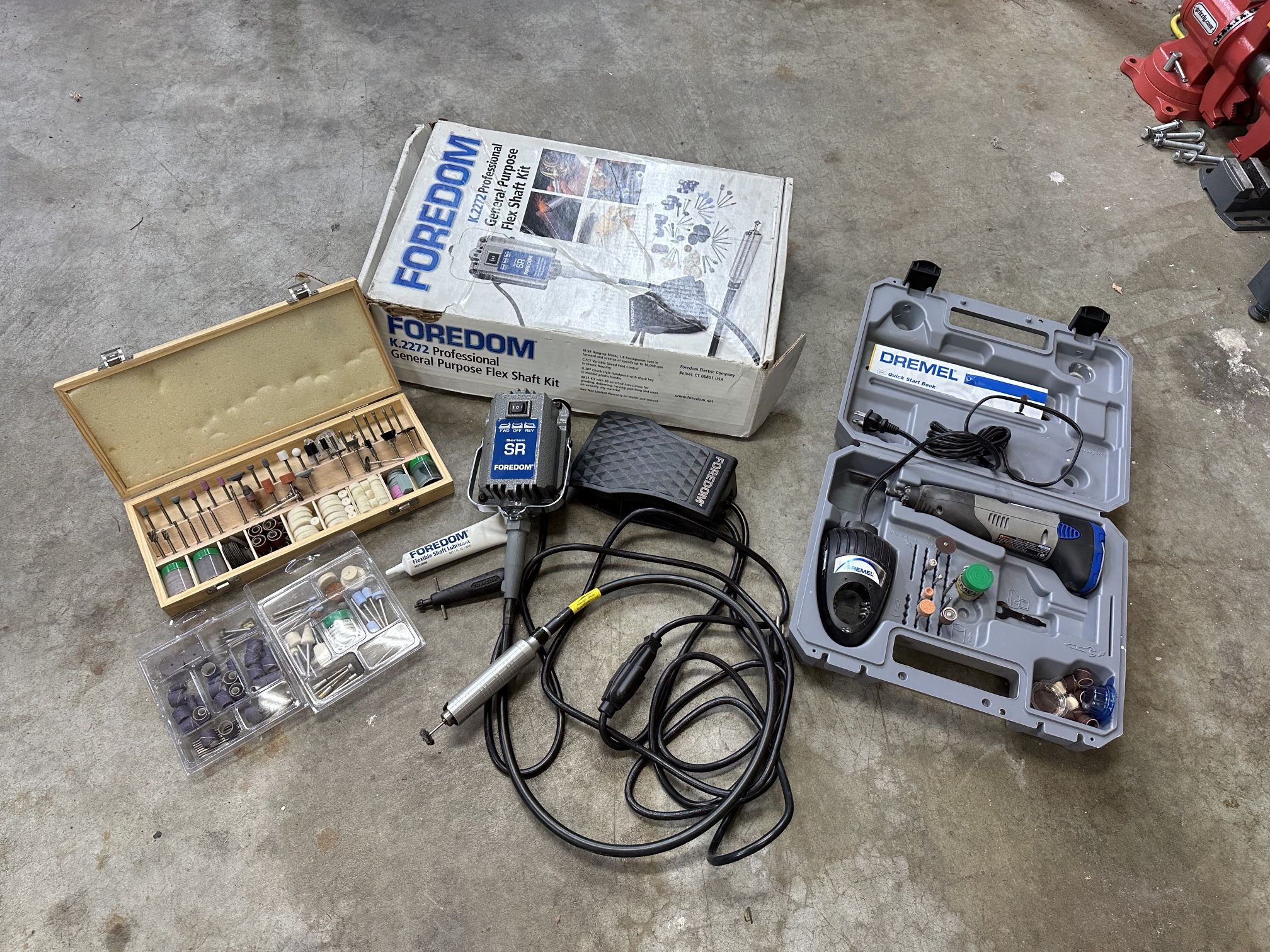 Foredom K.2272 flex-shaft kit + cordless Dremel & bit set – $250