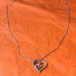 NEW SOLID STERLING SILVER CHAIN AND PENDANT WITH SMALL BLUE AND CLEAR STONES