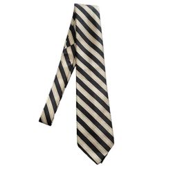 Chaps Mens Silk Tie Necktie Black Tan Beige Diagonal Stripe