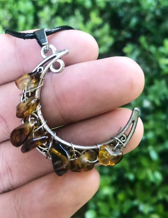 NEW Healing Coffee Crystal Stone Moon Necklace